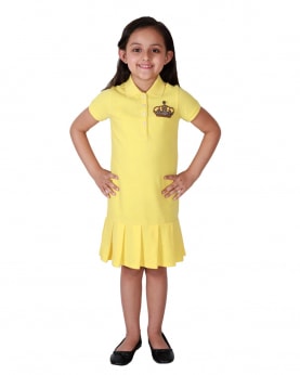 Girls Pleated Polo Dress with Crown motif