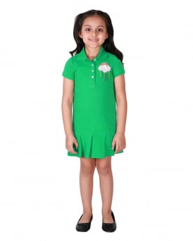Girls Pleated Polo Dress with Rainbow and Cloud motif