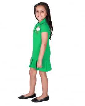 Girls Pleated Polo Dress with Rainbow and Cloud motif