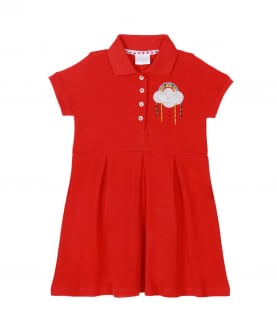 Girls box pleated Polo Dress with Rainbow and Cloud motif
