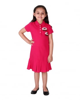 Girls Pleated Polo Dress with Two Donuts motif