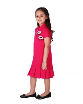 Girls Pleated Polo Dress with Two Donuts motif