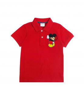 Red Polo T-Shirt With Mickey Mouse Motif
