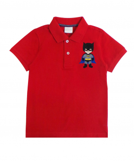 Red Polo T-Shirt With Batman Motif