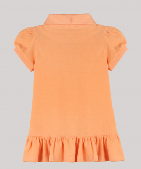 Peach Polo Dress With Ruffles At Hem And Hand-Embellished Mermaid Motif