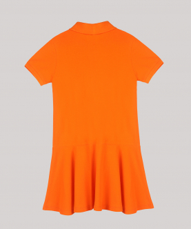 Orange Polo Dress With Drop Waist Silhouette And Daisy Duck Motif