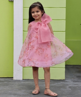 Party Wear Mauve Printed Flower Girl Dress