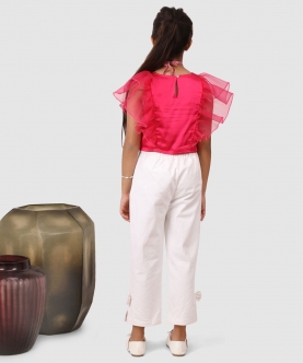 Ruffle Sleeve Top With Pant Pink And White