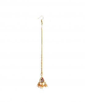 Kundan Drop With Orange Beads Chain Teeka