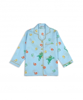 Cute Frog Print Cotton Long Sleeve Kids Night Suit