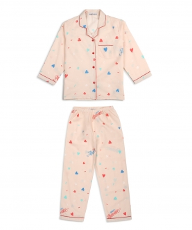 Totally Adorable Print Cotton Long Sleeve Kids Night Suit