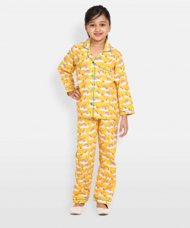 Yellow Unicorn Print Long Sleeve Kids Night Suit