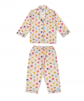 Baby Shark Pink Horizontal Print Long Sleeve Kids Night Suit