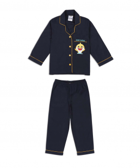 Baby Shark Embroidered Pocket Long Sleeve Kids Night Suit