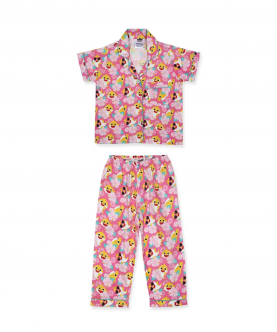 Tropical Flower Baby Shark Print Short Sleeve Kids Night Suit