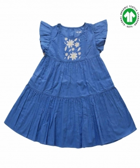 Flutter Sleeve Embroidered Dress - Navy Blue
