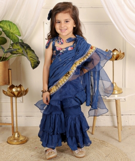 Saree Style Sharara With Crop Top