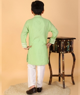 Green Kurta With Floral Attached Jacket And Pyjama