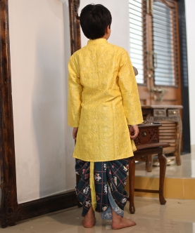 Yellow Embroidery Kurta With Patola Printed Dhoti