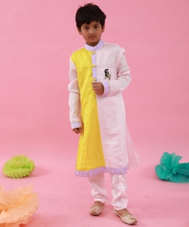 Yellow And Light Pink Two Tone Ethnic Kurta And Pyjama