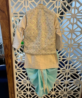 Embroidered Jacket With Beige Kurta And Dhoti