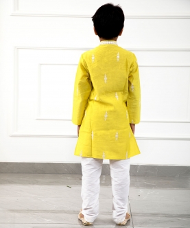 Flap Style Yellow Kurta With Pyjama