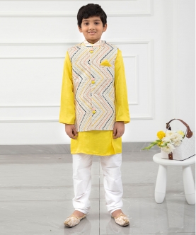 Kurta With Off White Sequins Embroidered Jacket And Pyjama