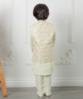 Sequin Work Embroidered Jacket With Kurta And Pyjama