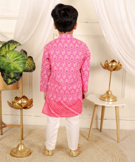 Cotton Print Jacket Style Kurta With Pyjama