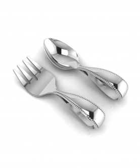 Sterling Silver Baby Spoon & Fork Set-Beaded Loop (38 gm)