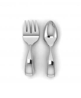 Sterling Silver Baby Spoon & Fork Set-Beaded Loop (38 gm)