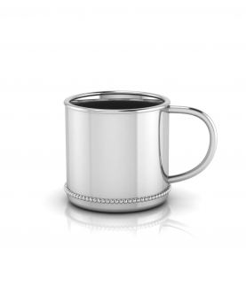 Sterling Silver Baby Cup-Beaded Classic With A Plain Handle (65 gm)