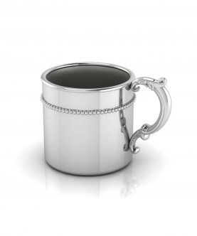 Sterling Silver Baby Cup-Beaded Classic With A Victorian Handle (65 gm)