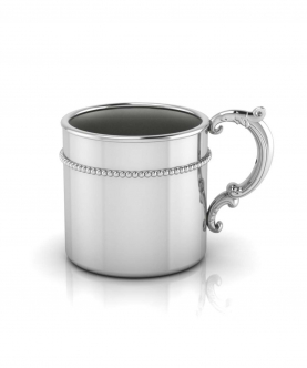 Sterling Silver Baby Cup-Beaded Classic With A Victorian Handle (65 gm)