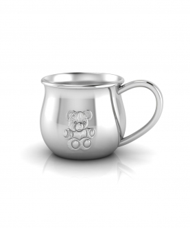 Silver Plated Baby Cup With Embossed Teddy