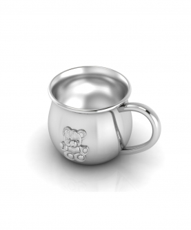 Silver Plated Baby Cup With Embossed Teddy