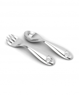 Silver Plated Baby Spoon & Fork Set-Cute Piggy