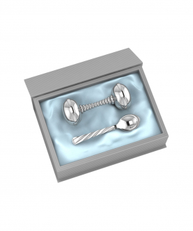Silver Plated Gift Set For Baby-Hamper With Twisted Dumbbell Rattle And Spoon
