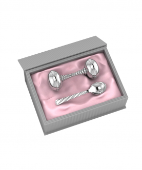 Silver Plated Gift Set For Baby-Hamper With Twisted Dumbbell Rattle And Spoon
