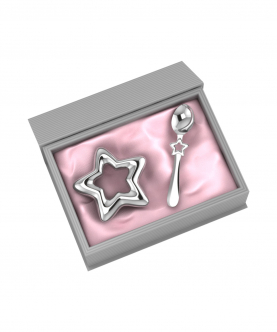 Silver Plated Gift Set For Baby-Hamper With Star Rattle And Spoon