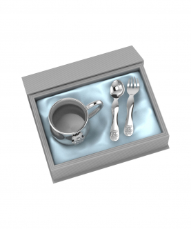 Silver Plated Gift Set For Baby-Hamper With Teddy Cup And Spoon Fork Set