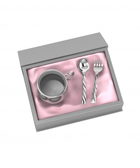 Silver Plated Gift Set For Baby-Hamper With Twisted Handle Cup And Spoon Fork Set