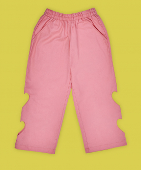 Beyabella Side Harts Cutwork Straight Cotton Pant-Pink