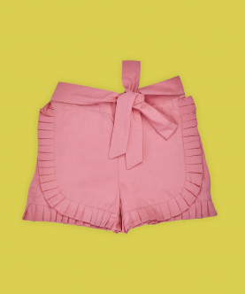 Beyabella Ruffle Wide Shorts With Tye Knot-Pink