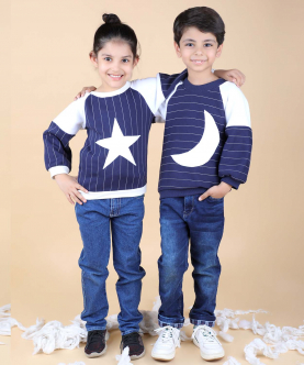 Star And Moon Embellished Pair Of Stripes Sweatshirts