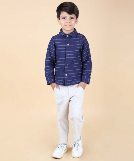 Blue And White Striped Fleece Shirt With Trousers
