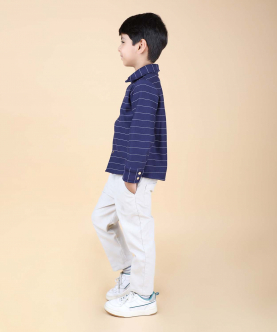 Blue And White Striped Fleece Shirt With Trousers