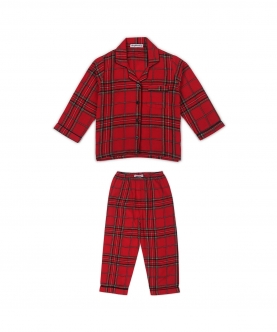 Red Checkered Print Flannel Night Suit
