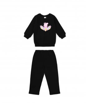 Peppa Pig Black Print Cotton Fleece Kids Sweatshirt Set
