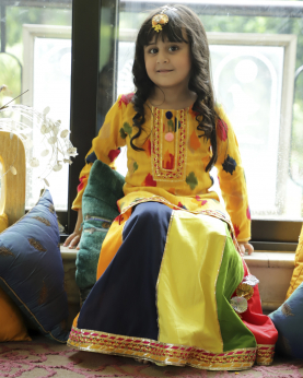 Kesari Kurta With Colourful Skirt Set